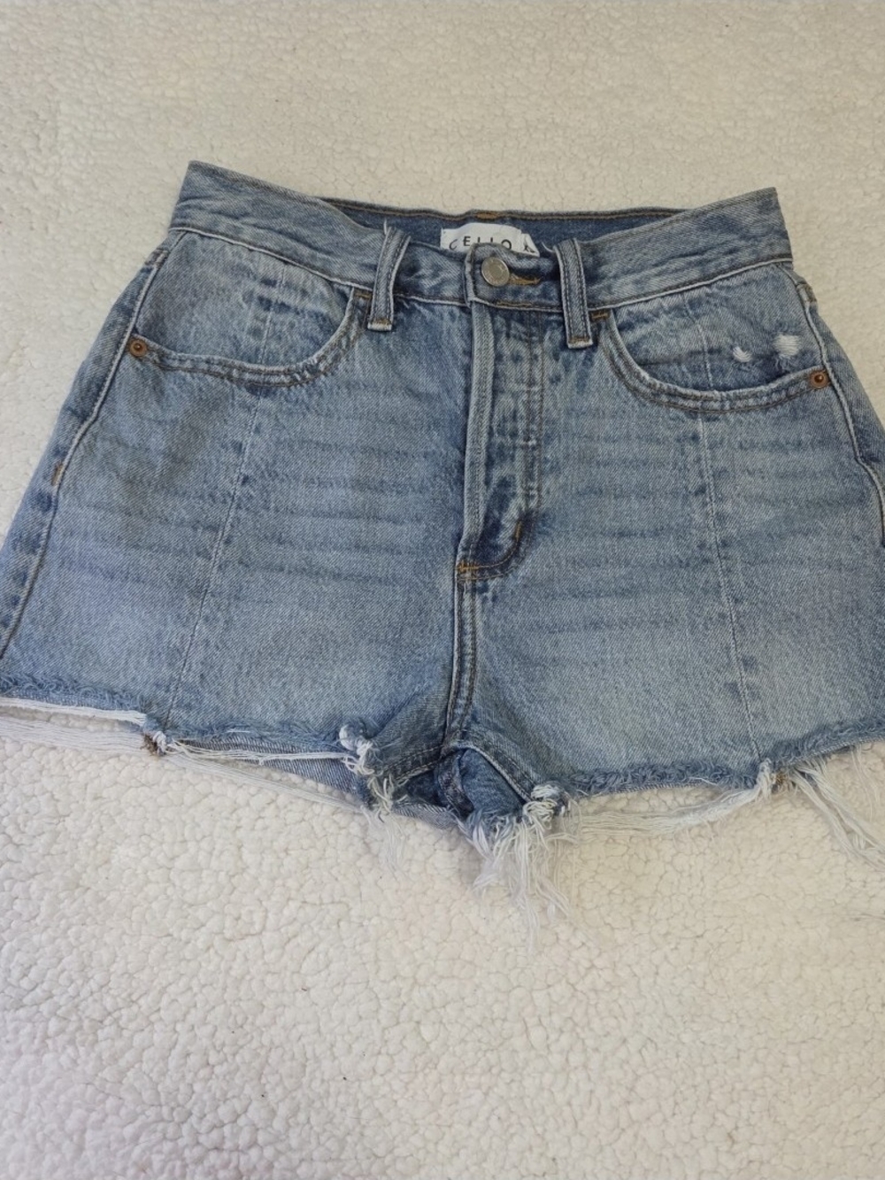 Cello Distressed Jean Shorts High Rise Medium Wash Denim